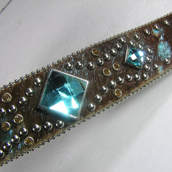 ANGEL RANCH CALF HAIR LEATHER BELT SIZE XL STUDS FAUX GEMS - Picture 16 of 16